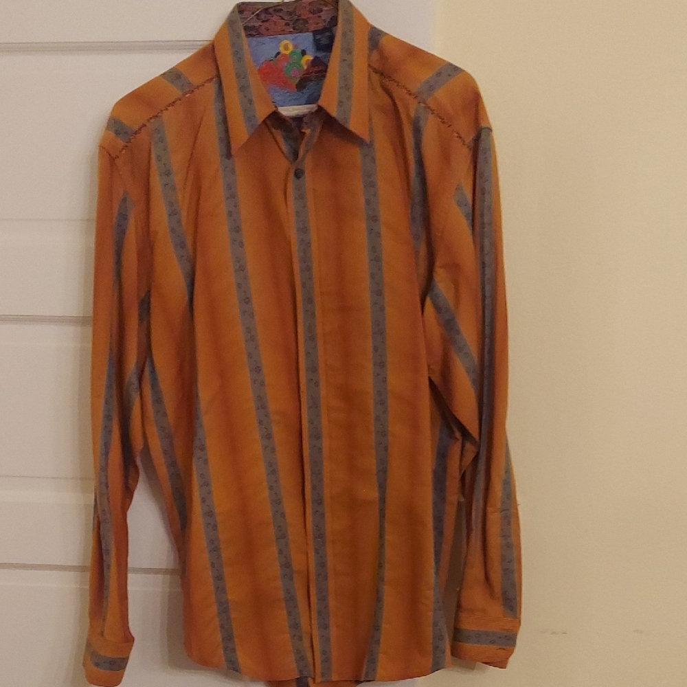 Robert Graham Vibrant Orange and Gray Shirt